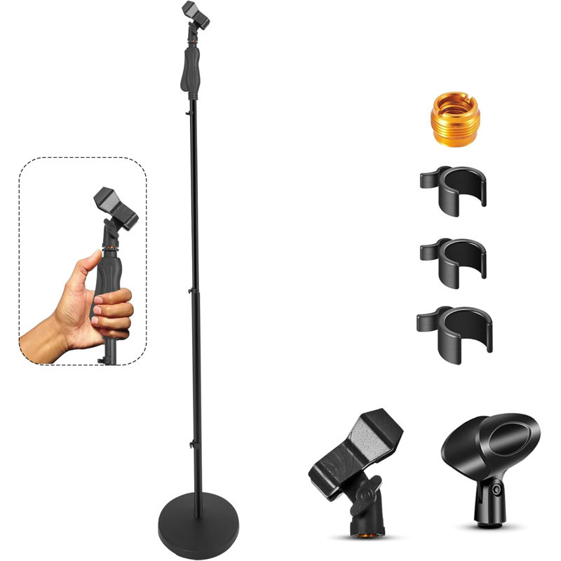 5 Core Universal Microphone Stand Height Adjustable 35 to 57" Round Base Floor Mic Holder Metal Build
