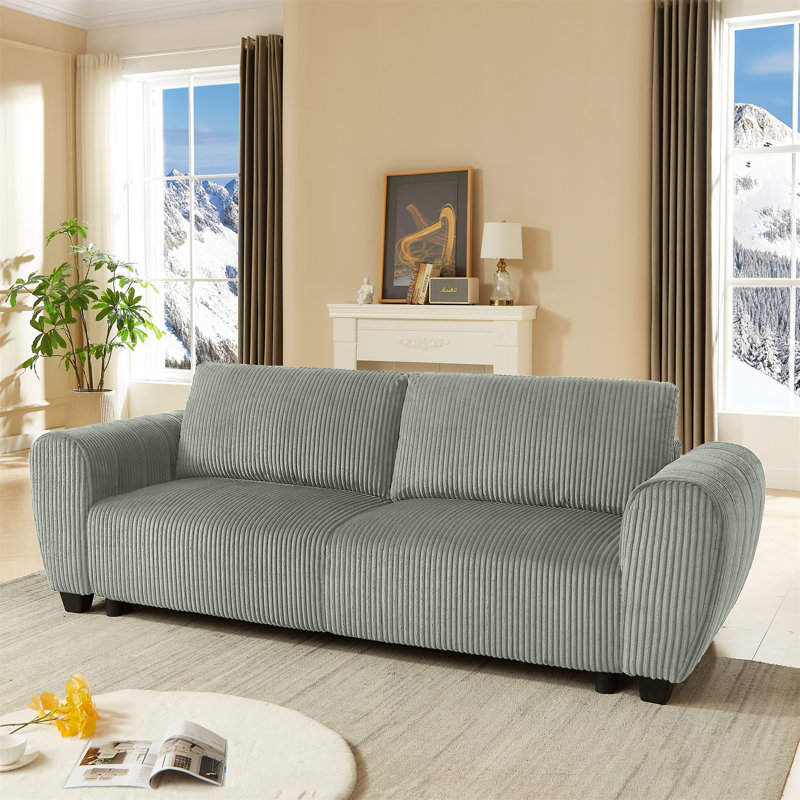 Boneless Corduroy Upholstered 3 Seat Sofa Couch, Light Gray