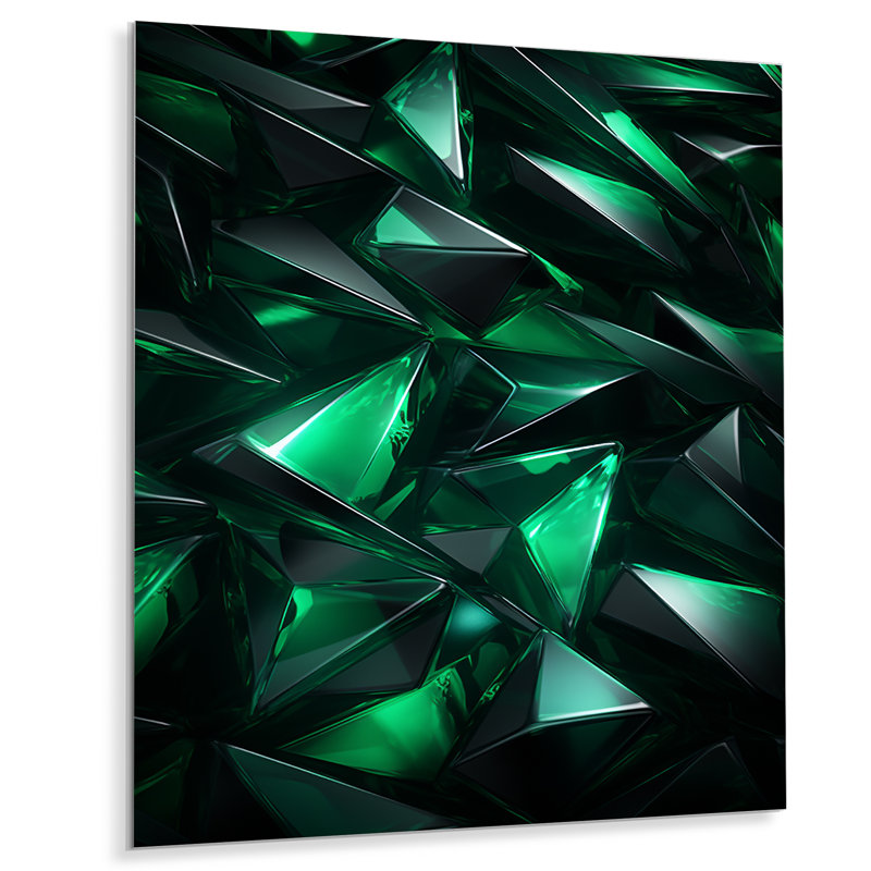 Fractale verte géométrique I - art mural géométrique en métal, H 20 po x l 12 po x P 1 po