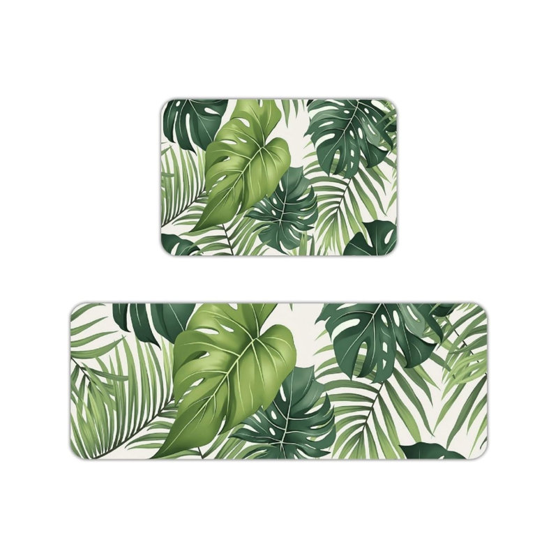 Tapis de cuisine à feuilles tropicales vertes, ensemble de 2 tapis de décoration botanique pour la cuisine et la salle de bain