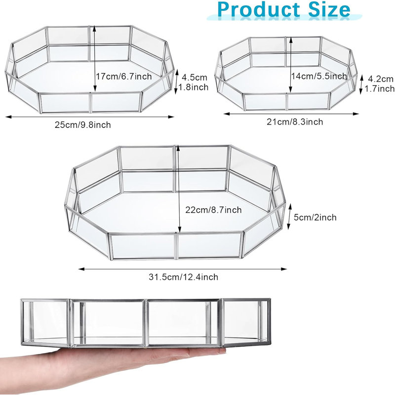 3-piece Silver Mirror Vanity Tray Set