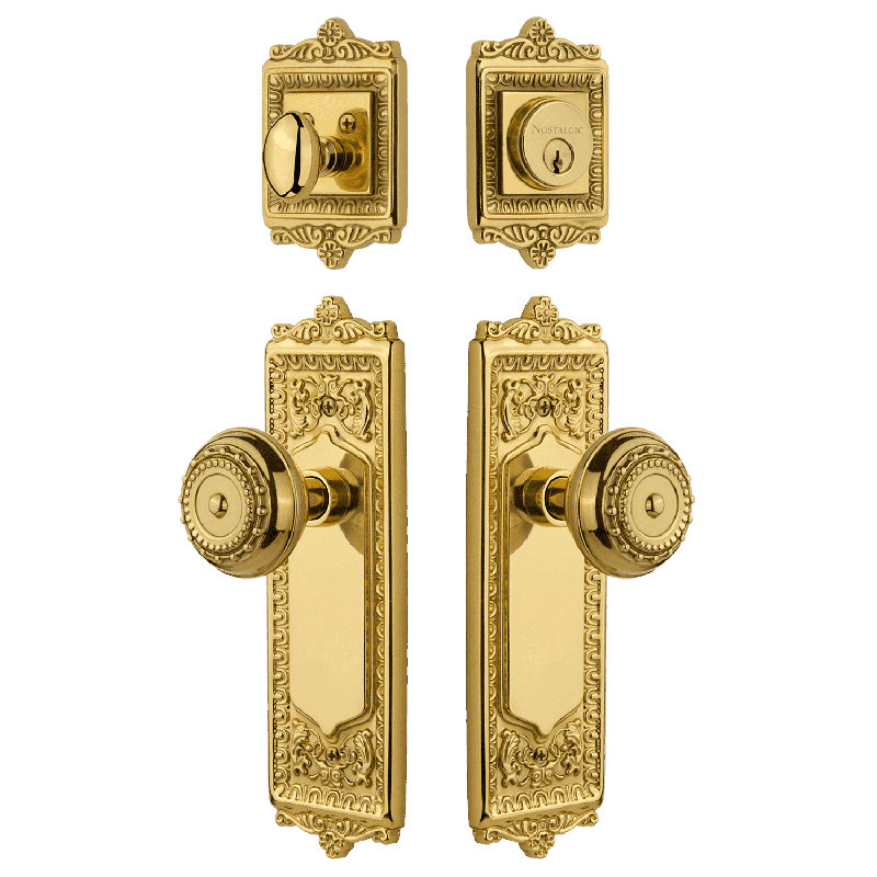Nostalgic Warehouse Egg & Dart Entry Set with Meadows Knob, Polished Brass, 2.375