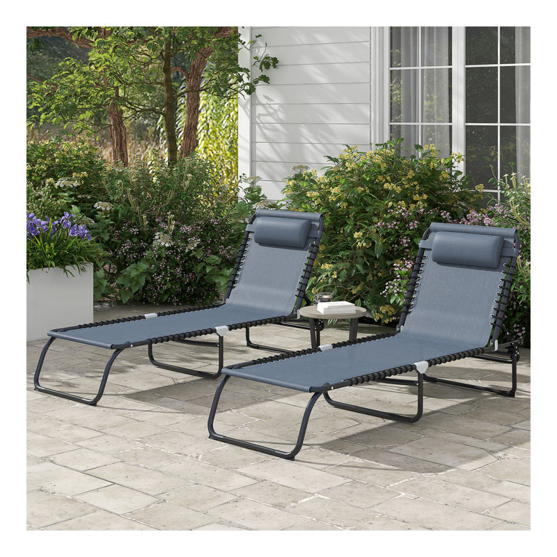 Folding Chaise Lounge Pool Chair, Patio Sun Tanning Chair, Outdoor Lounge Chair With 4-Position Reclining Back, Breathable Mesh Seat For Beach, Yard, Patio