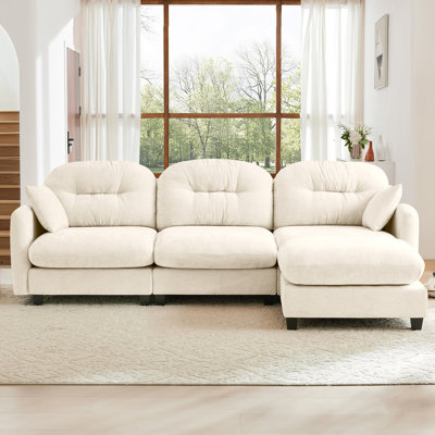Canapé modulaire à 3 places avec tissu en chenille et tissu à récupération rapide beige, conception ergonomique pour le salon