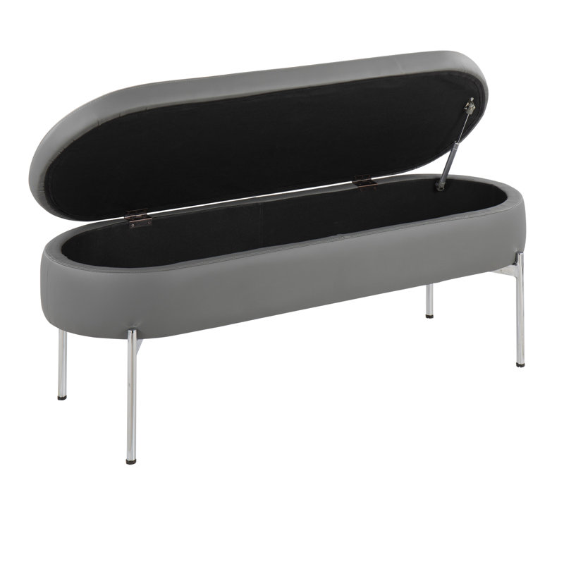 Banc de rangement en similicuir, Gris / chrome