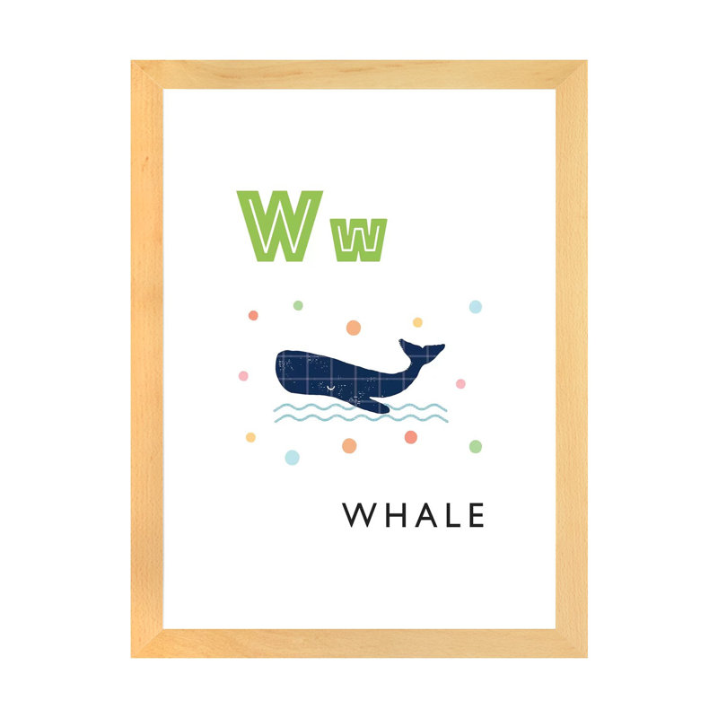 Alphabet Flash Card W - impression d'art graphique, H 24 po x l 16 po x P 1 po, Blanc, Papier avec cadre beige
