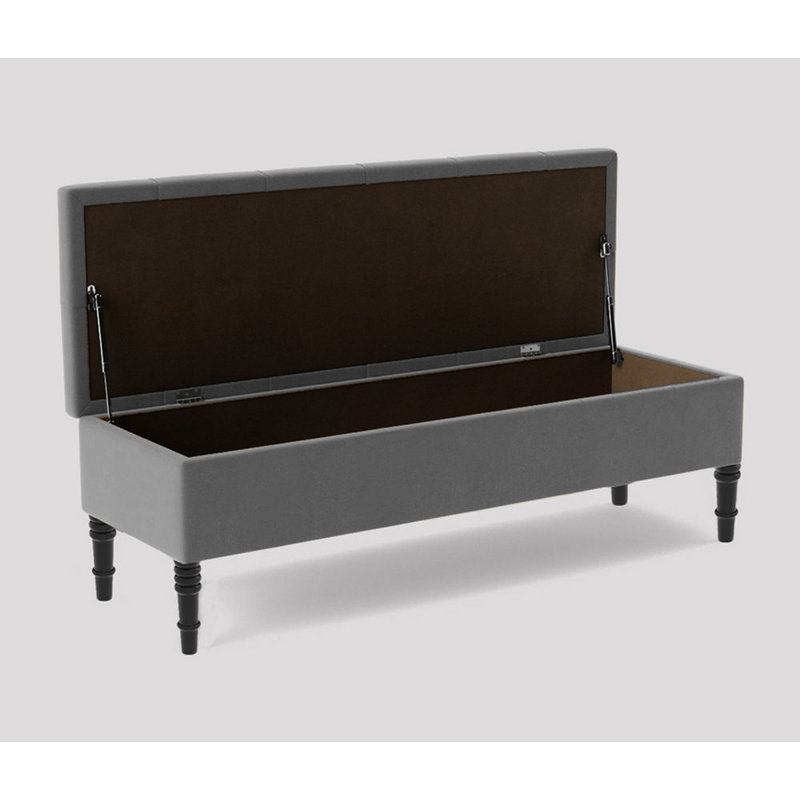 Alyana 90cm Wide Tufted Rectangle Ottoman Storage Bench, Upholstery Velvet Shoe Bench with Turned Wooden Legs