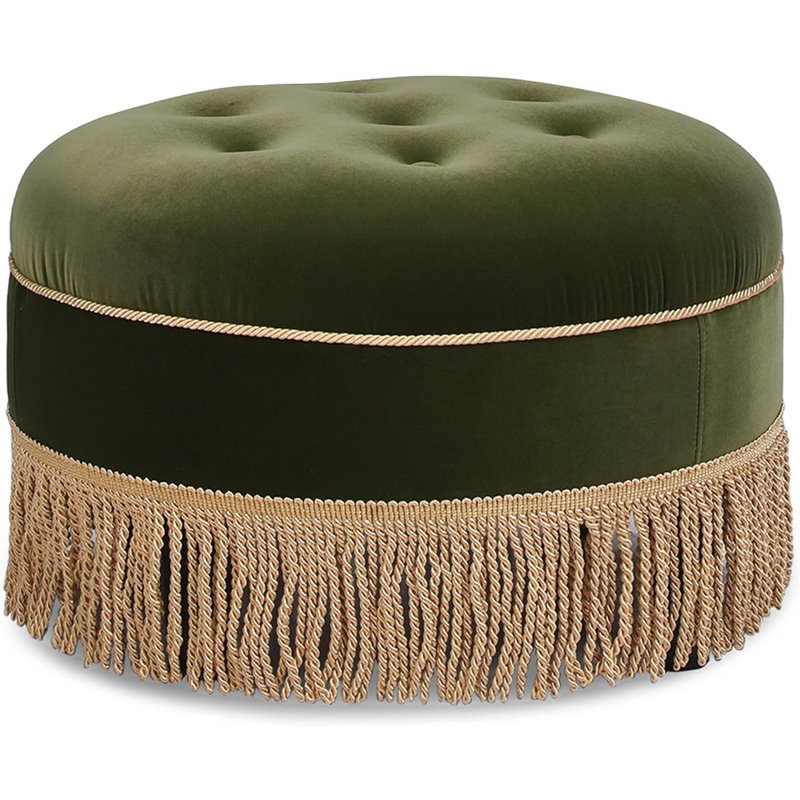Neptune Upholstered Ottoman, Olive Green Velvet