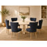 Ensemble de table de salle à manger 6 personnes Coffey avec table ronde et 6 chaises en bois massif bleu