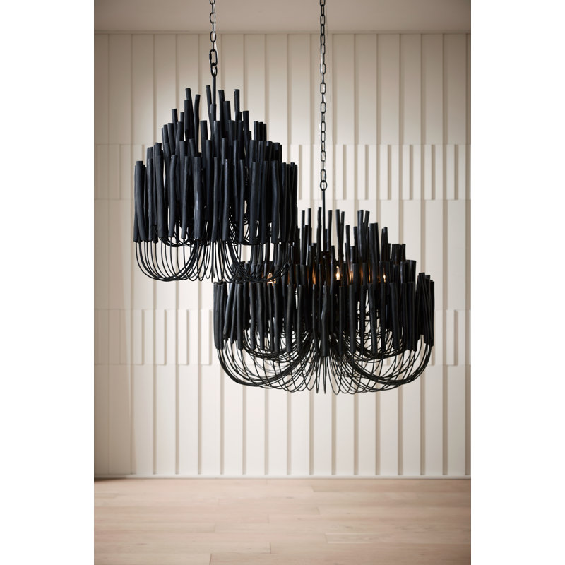 Tilda Chandelier, Black Stained Wood, 30" H x 21" W x 21" D