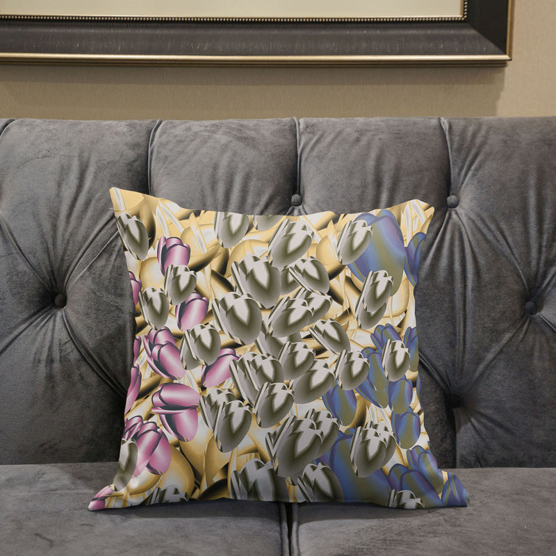 Housse et insert de coussin décoratif en polyester, 18 po x 18 po, Rose / Jaune