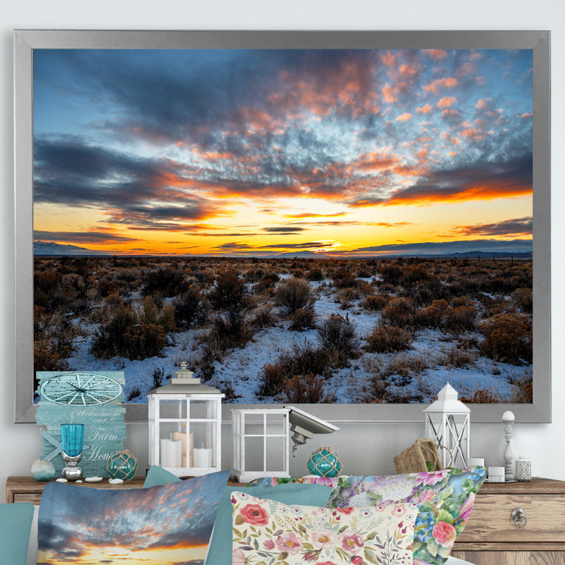 Winter Shrublands On Arkansas Desert sur toile, H 30 po x l 40 po x P 1,5 po, Cadre photo argenté