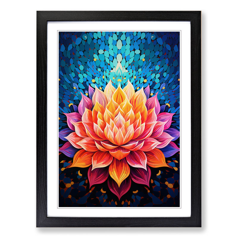 Lotus Flower Op No.2 - Single Picture Frame Print on Wood, 46cm H x 34cm W x 2cm D, Black 