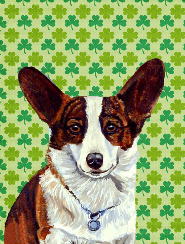 Drapeau de jardin à 2 côtés st. patrick day trèfle, Corgi (brun et blanc)