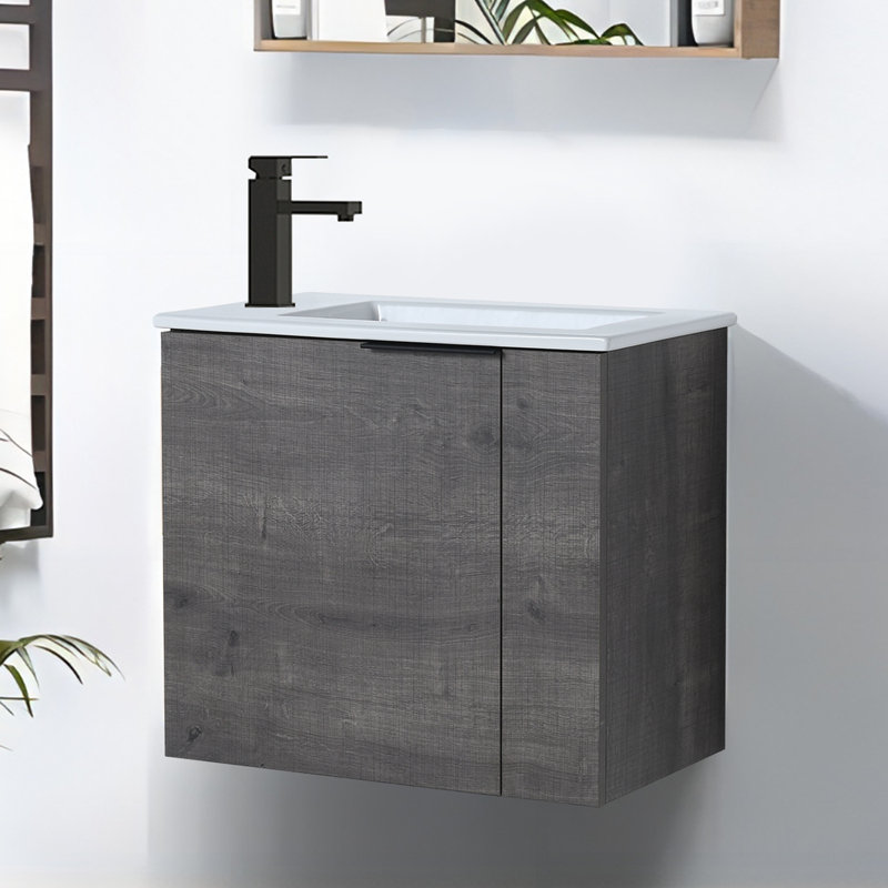 Meuble-lavabo simple mural 22 po avec plateau en céramique Tepui, gris