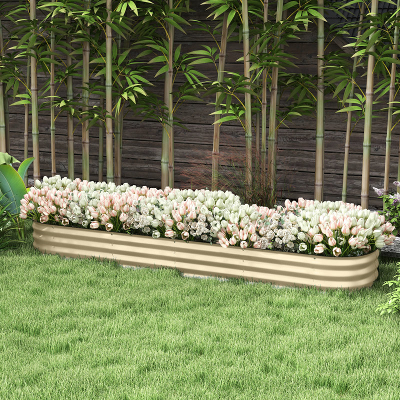 Boîte de jardin en métal galvanisé crème - 7,9 pi x 2 pi 1 po, pot de fleurs surélevé pour les plantes et les plantes, fleurs, herbes, légumes, crème, drainage efficace et sécuritaire