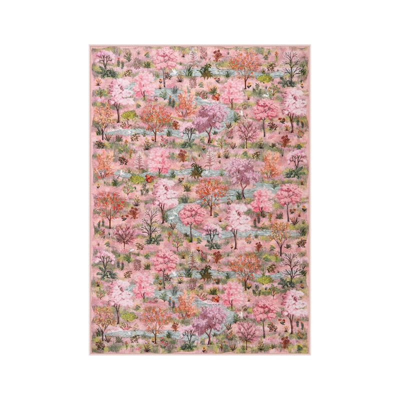 Pink Cherry Blossom Forest Rug 5 x 7 Ft for Nursery