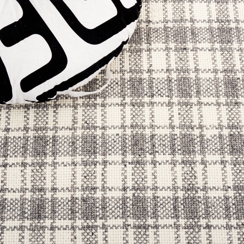 Tahmin Hand Woven Wool Plaid Rug, Rectangle 3' x 5'