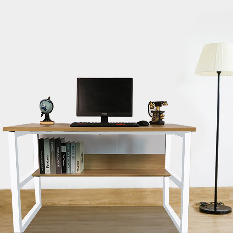 Sandita Computer Desk with Open Shelves, Office/Home Universal Storage Desk, Writing Desk Computer Desk with, Burlywood/White