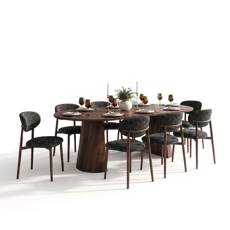 Ensemble de salle à manger extensible rond-ovale pour 8 personnes avec chaises de salle à manger rembourrées, Noir