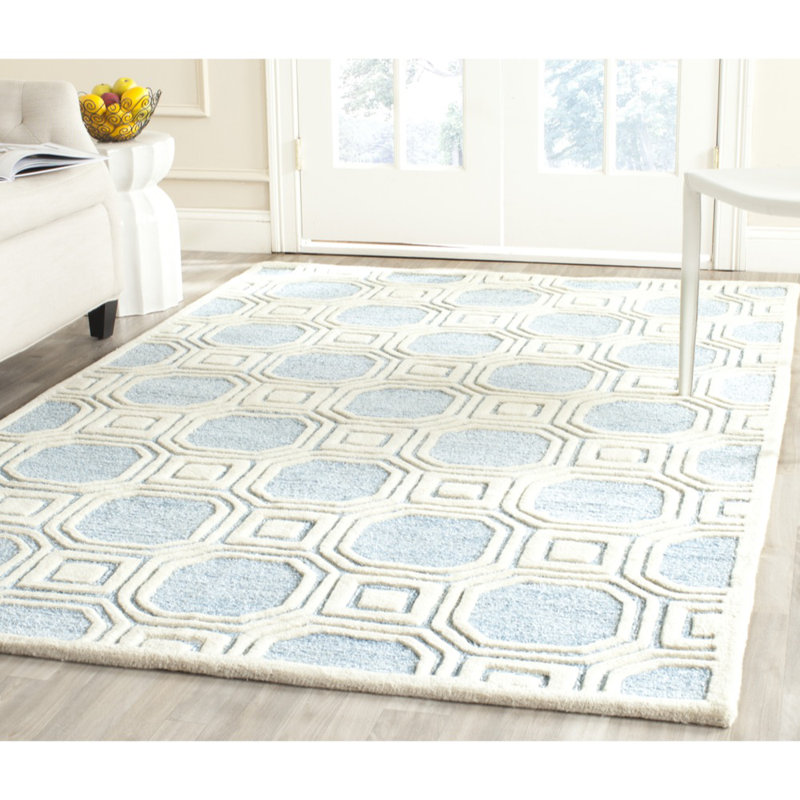 Mist Blue Hand-Tufted Wool Geometric Area Rug