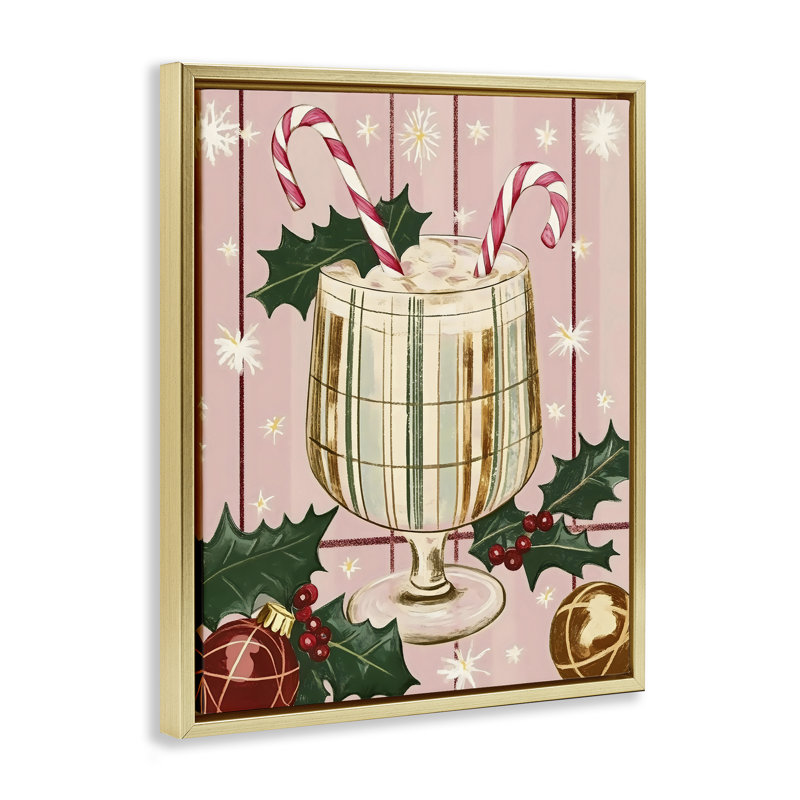 Cadre flottant pastel de cocktail de Noël, design par Franklyn Gregory, H 31 po x l 25 po, Cadre flottant métallique doré