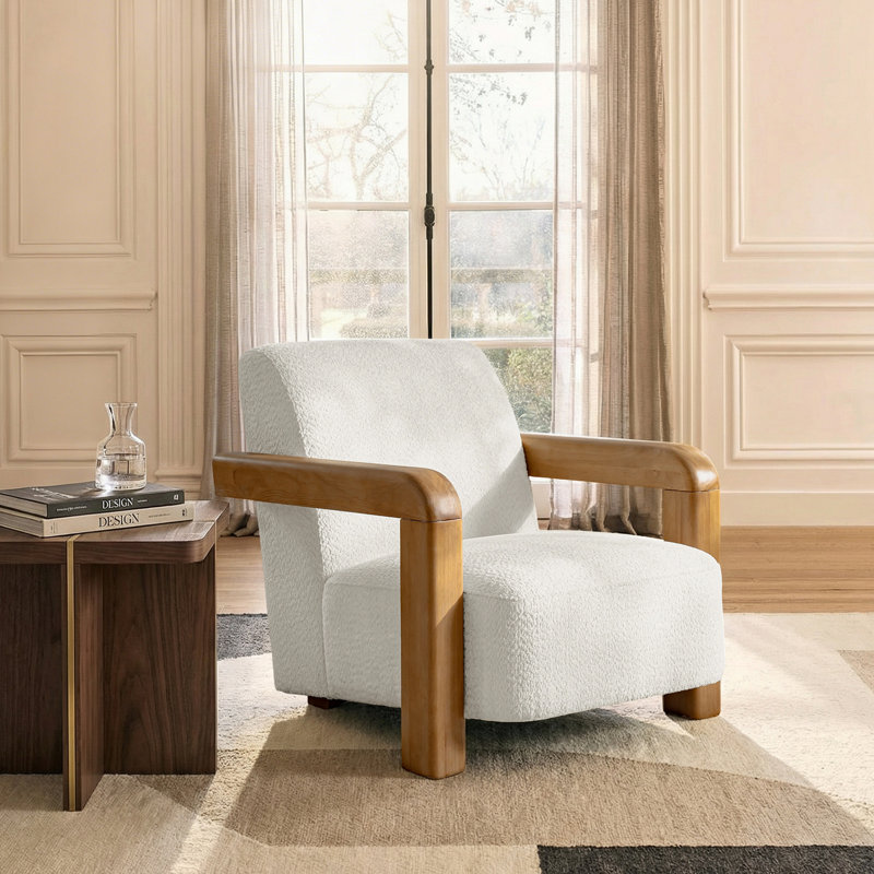 Chaise d'appoint rembourrée avec structure en bois d'hévéa massif Jakira, Ivoire ivoire