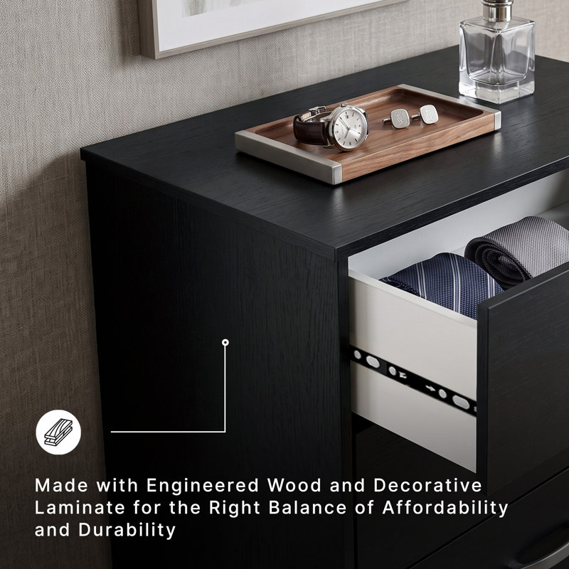Arkoe 5 Drawer Chest, Matte Black, 41.34" H x 26.73" W x 15.83" D