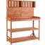 Poste de travail 65 po en bois rustique avec 4 tablettes et crochets latéraux, couleur de banc de jardinage extérieur pour bois-750219488