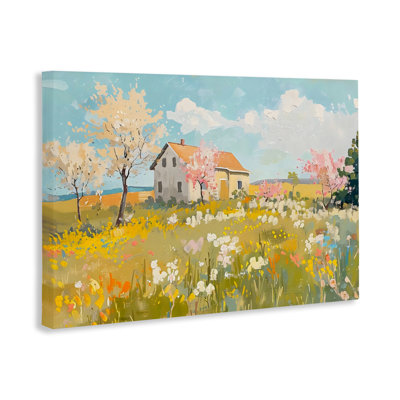 Toile de printemps avec grange, conception par LSR Creative Studio
