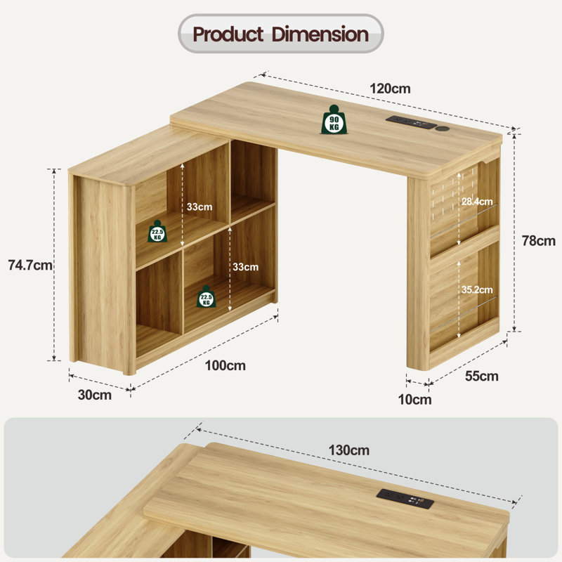 L-Shaped MDF Computer Desk, Natural Oak