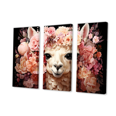 Fleur rose, couronne d'alpaga, art mural