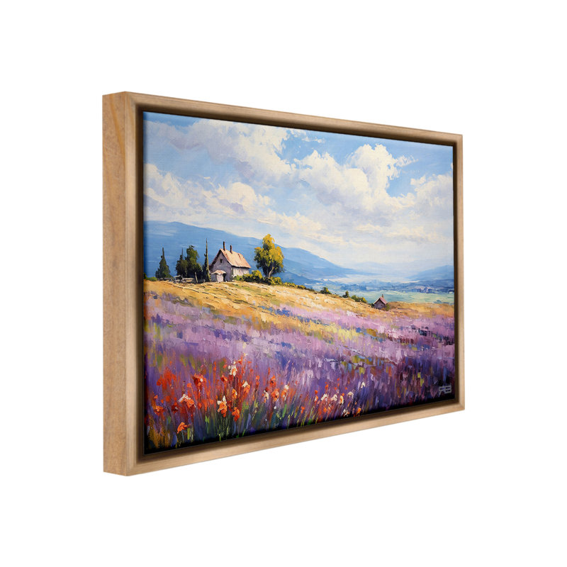 "Cottage Meadow View" par RB sur toile, Cadre flottant orme Montalcino, H 17 po x l 21 po