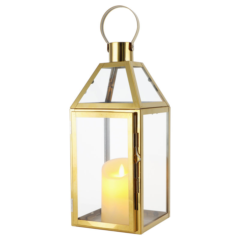 Lanterne de table en acier inoxydable 16 po, Or rose