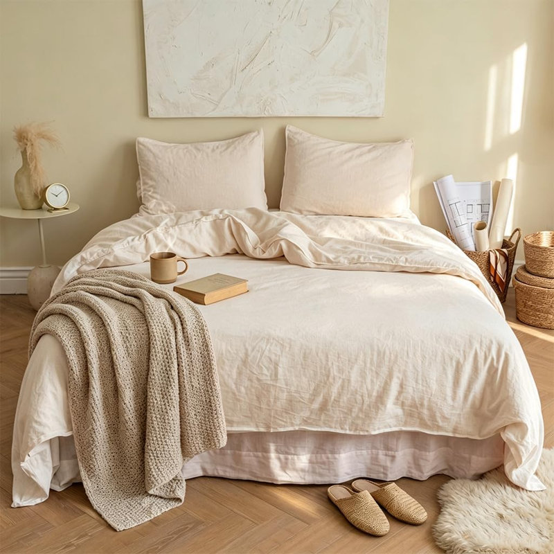 Housse de couette en lin et coton avec fermeture éclair invisible (King, Lin), Très grand lit, Lin
