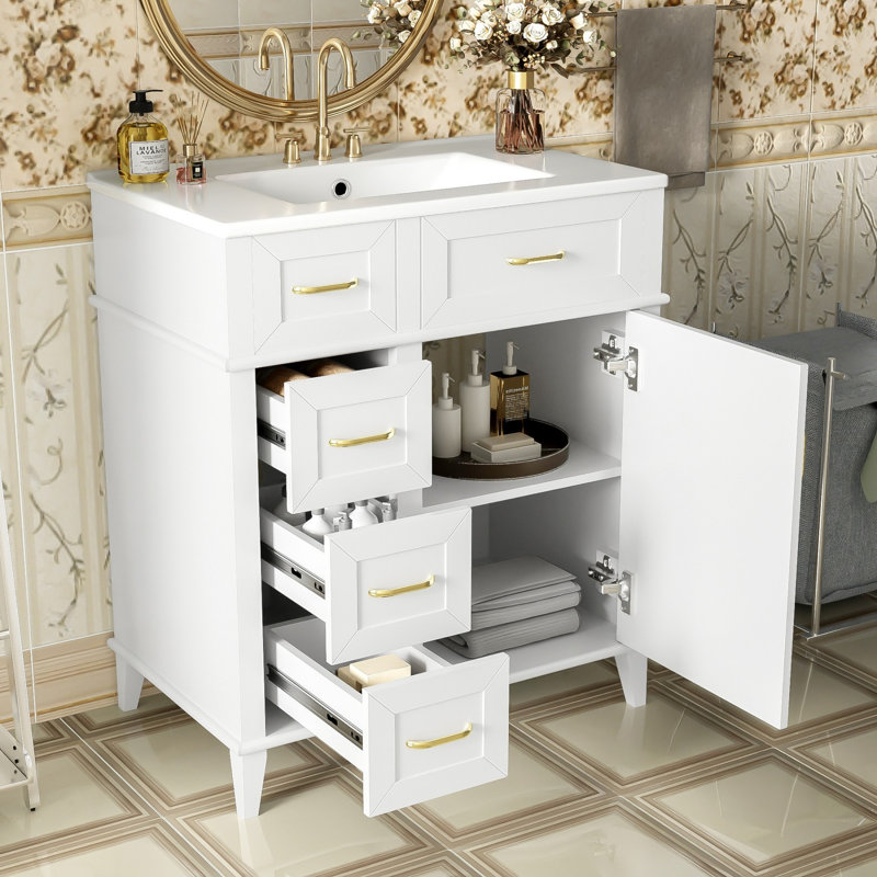 Meuble-lavabo de 30 pouces avec lavabo en céramique, Blanc