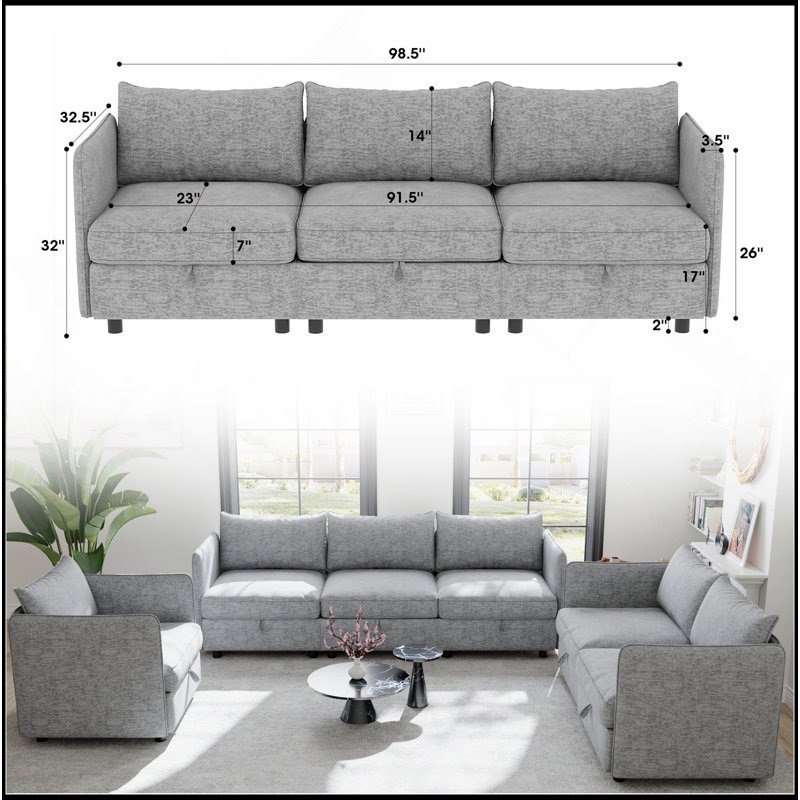 Canapé modulaire modulaire, siège convertible avec rangement, ensembles comprenant un canapé à trois places, une causeuse et une chaise simple (1 + 2 + 3 sièges) pour le salon