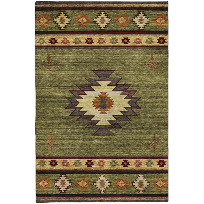 Premium Machine Washable Dream Shag ADS179 Aztec Rug, Green, 9' x 12'