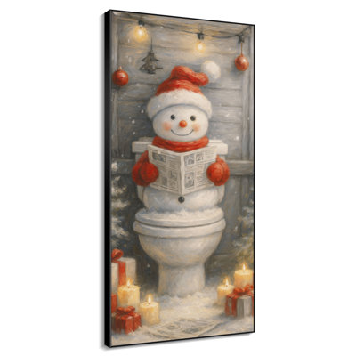 Très grand imprimé mural d'art en tissu - Bonhomme de neige rouge avec cadeaux, décoration de chambre de Noël fantaisiste pour enfants - «Assemblage requis du cadre (cadre non fini)»