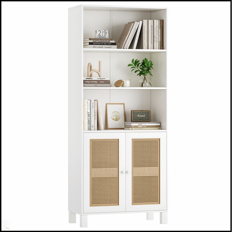 Tall With 5 Tier Wooden Shelves,  For Stylish And Functional Storage In Any Room, White