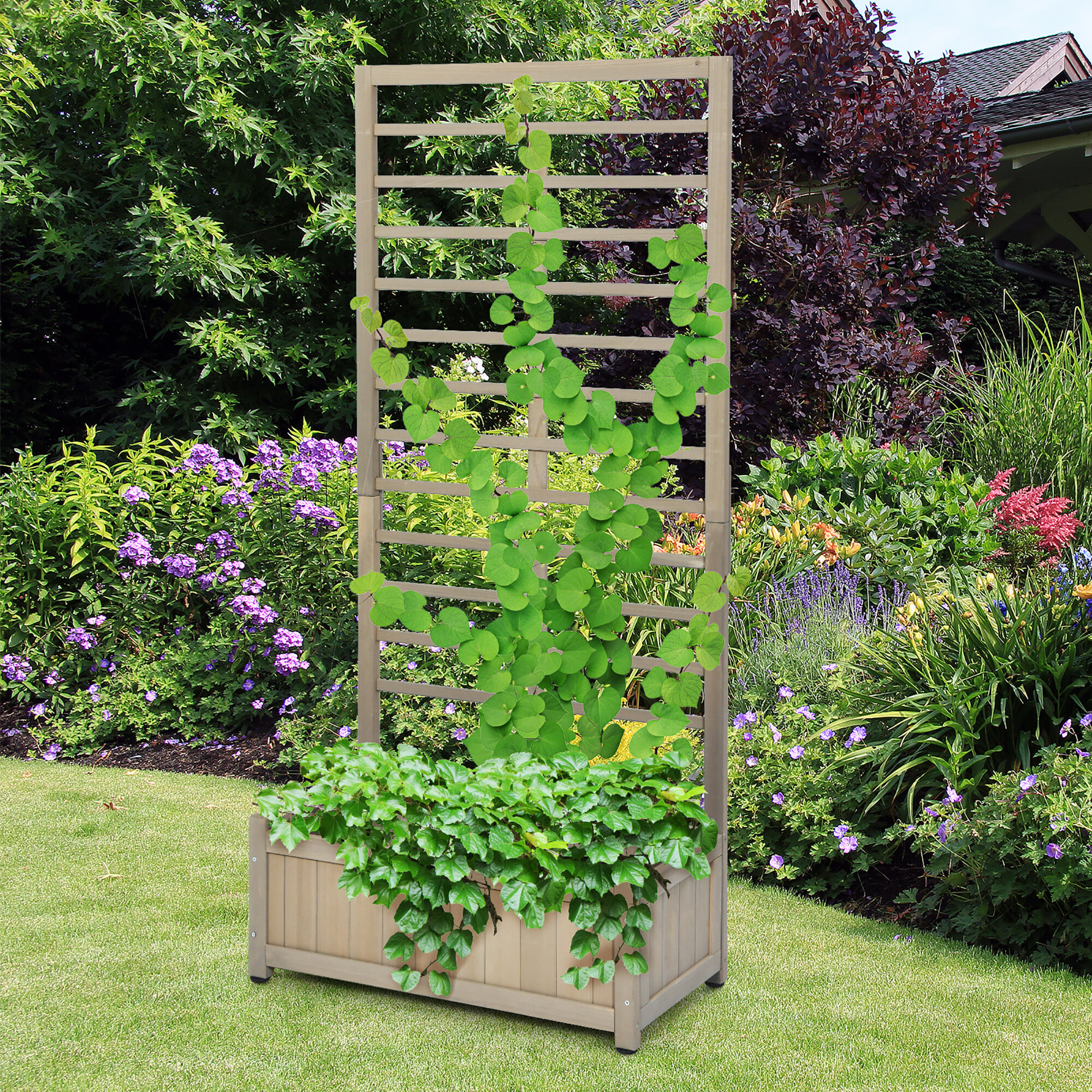 Arlmont & Co. Direen Wood Outdoor Planter Box with Trellis | Wayfair