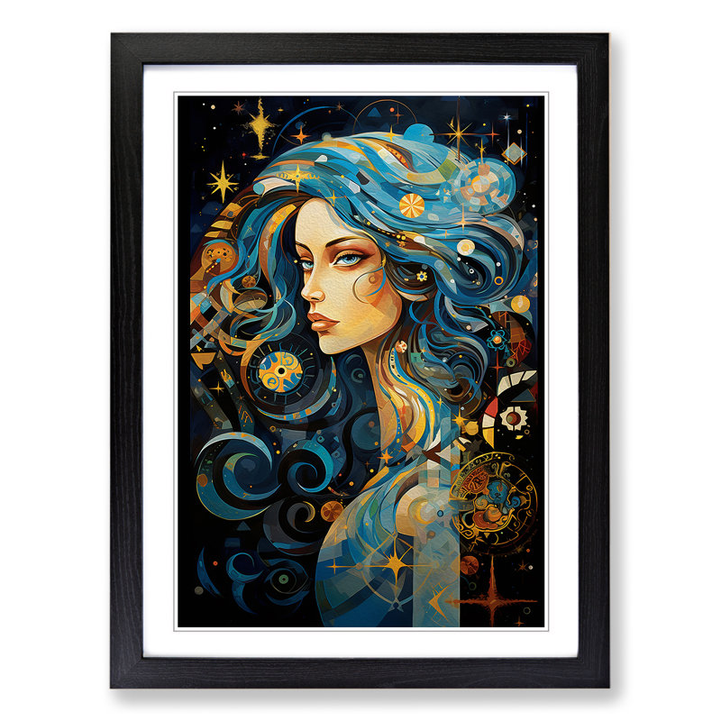 Virgo Zodiac Abstract Art - Framed Print, Black Framed, 64cm H x 46cm W