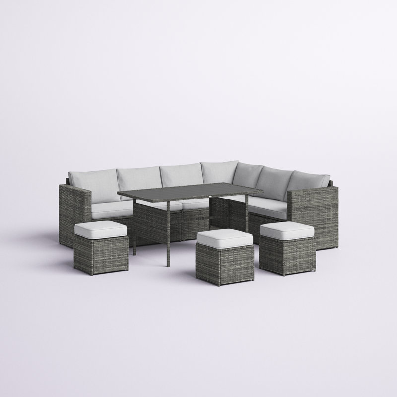 Arniece Wicker 9 - Person Patio Conversation Set with Cushions, Gray