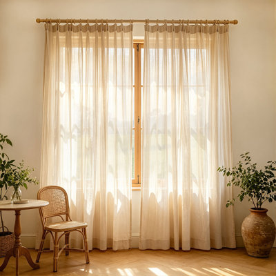 Rideaux transparents en lin texturé, rideaux à pattes pour le bureau de la chambre à coucher, rideaux de fenêtre à filtre japonais de style japonais, 2 panneaux, ensemble de décoration toutes saisons