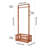 Solid Pine Freestanding Coat Rack with Rolling Wheels and Storage Basket, Cherry Finish Garment Stand with Side Hooks for Bedroom and Entryway