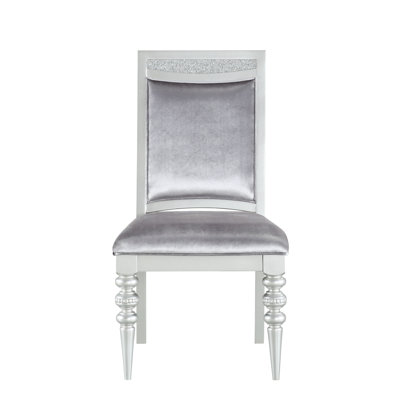 Fabric & Platinum Side Chair  2  - Stationary Seat, 220Lbs Capacity. 20" Seat Depth, 19" Height. Magnificent Rectangular With Blazing Rhinestone Inlays. Soft And Back Padding. Wooden Apron Turned