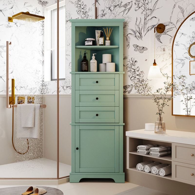 Élégante armoire avec 3 tiroirs et tablette réglable pour les espaces de vie, Green