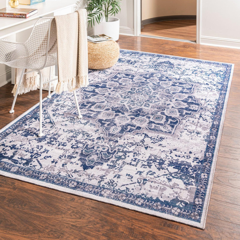 Matsumura Oriental Gray/Blue Area Rug, Rectangle 7'10" x 11'