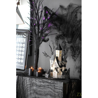10X8.3X13.5" Cardboard Lighted Haunted House,   Tabletop Holiday Halloween Decor, Battery Powe