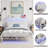 Full Size Bed Frame with LED Light and Charging Station, White Upholstered Headboard with Shelf, Under Bed Storage, No Box Spring Needed, Noise Free, Easy Assembly, White-1303751879-1303751876